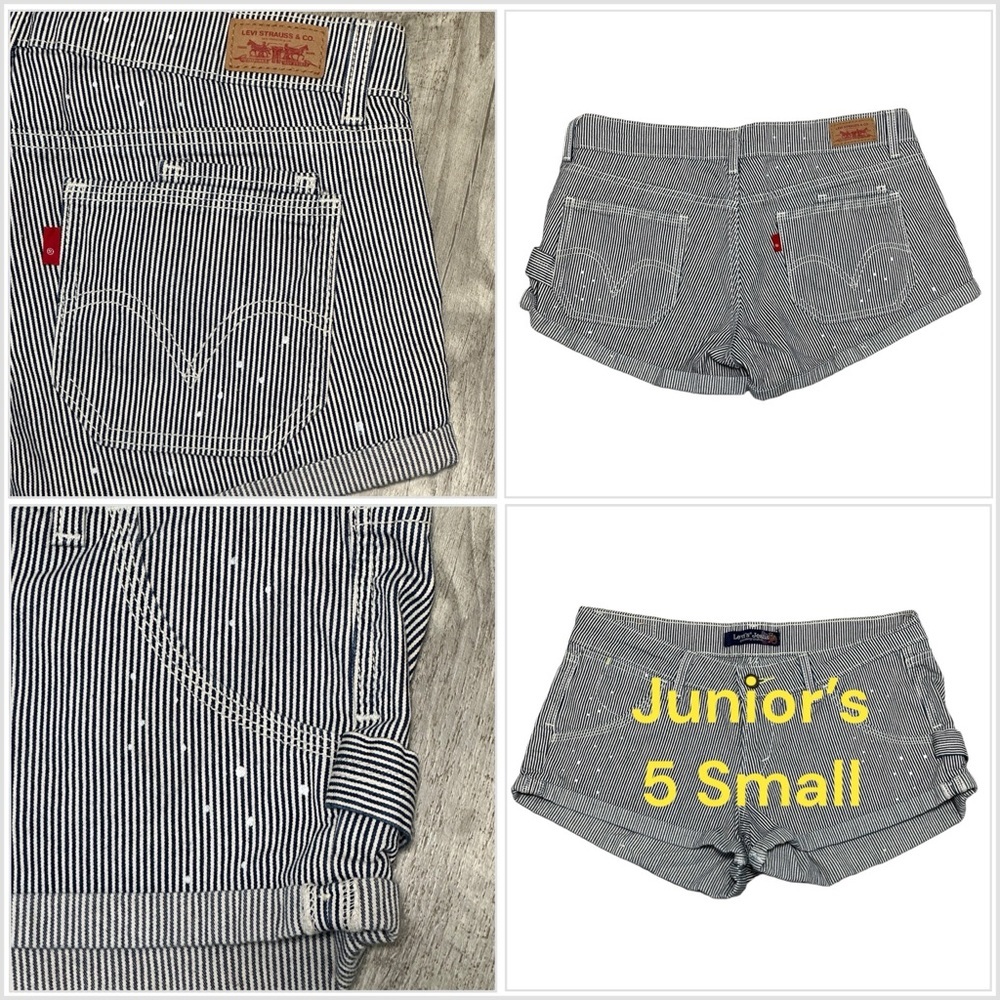 Junior’s Levi Levi’s 5 Small Shorts Jeans Rolled Stretch Stripes Navy Railroad